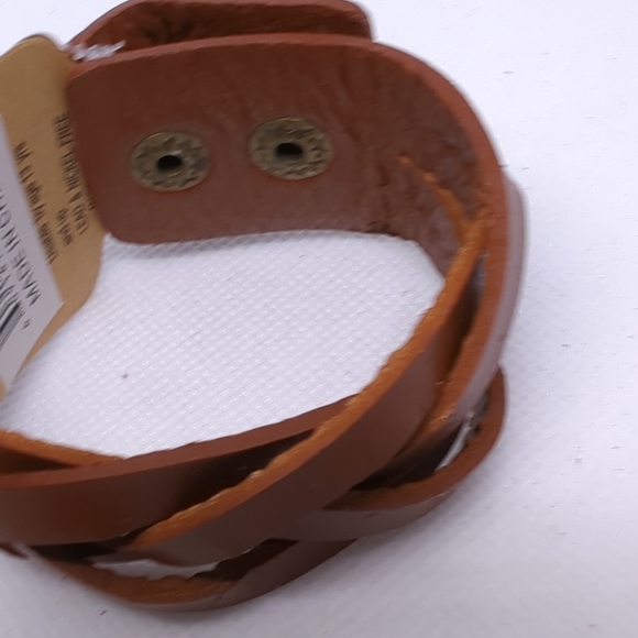 Rust Braided Faux Leather Snap Cuff Bracelet Biker Southwest Style 8.5 inch New - Picture 3 of 11